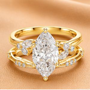 Elegant Marquise Cut Diamond Engagement <b>Ring</b> <b>Set</b> for Women Yellow White Rose <b>Gold</b> Bridal Wedding Jewelry <b>Ring</b> - Product Image 1