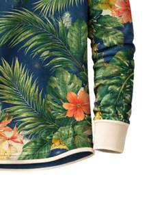 Chemise Henley à imprimé tropical pour homme, bleu marine et vert floral, manches longues, patte de boutonnage, style décontracté, été, plage, mode - Product Image 6