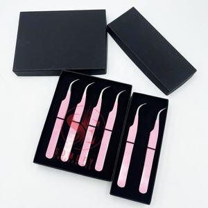 Pinces à cils en acier inoxydable, boîte de 4 pièces, emballage professionnel, pinces à cils légères pour extensions de cils, marque privée - Product Image 1