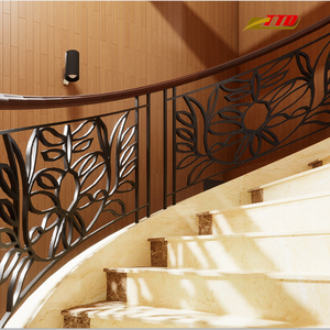 Rampe d'escalier intérieure en fer forgé de qualité supérieure avec balustres décoratifs, main courante en fer noir et style de design intérieur personnalisé - Product Image 6