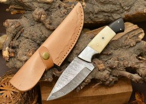 Cuchillo Skinner de Acero de Damasco Hecho a Mano, Grado Industrial, Afilado, con Punta Caída, Bolster de Acero Inoxidable y Mango de Hueso Color Camel, para Uso Exterior y EDC - Product Image 4