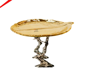 Soporte de pastel de metal plateado de lujo de 2 niveles con diseño de hoja dorada, soporte decorativo redondo martillado para servir postres para fiestas - Product Image 5