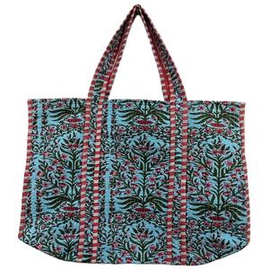 กระเป๋าโท้ทผ้าฝ้ายลายดอกไม้สีฟ้าสไตล์วินเทจ พิมพ์ลายเถาวัลย์ น้ำหนักเบา ขนาดใหญ่ พับเก็บได้ เปิดกว้าง สะพายไหล่ยาว เหมาะสำหรับช้อปปิ้ง - Product Image 1