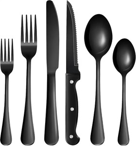 Ensemble de couverts jetables en métal noir mat, fourchettes, couteaux, cuillères à long manche, ensemble de couverts décoratifs en métal - Product Image 1