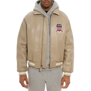 Veste en cuir personnalisée High Street Avirex pour homme, 100% cuir d'agneau, col rabattable, logo sur le devant, coupe-vent, respirante, hiver - Product Image 3