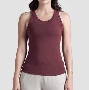 Camiseta sin mangas marrón para mujer, lisa, con logo personalizado, suave, elástica, ajustada, informal, al por mayor OEM - Product Image 1