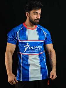 เสื้อรักบี้พิมพ์ลายแบบสั่งทำสำหรับผู้ชาย PUFFIN SPORTS แขนสั้น คอกลม ระบายเหงื่อได้ดี ทรงพอดีตัว พิมพ์ลายสำหรับผู้ใหญ่ ใส่ได้ทุกฤดู - Product Image 1