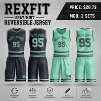 Set Jersey Basket Rexfit Bolak-Balik Warna Pink Navy Blue Sublimasi Anti Lembab Unisex Dewasa Seragam Tim