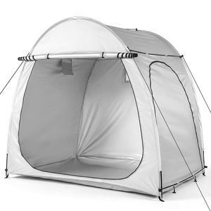 Capanno per biciclette ad arco grigio chiaro 6.8x4.9FT, telo Oxford 210D PU argentato, telaio in fibra di vetro nero, doppia tenda da campeggio anteriore e laterale - Product Image 3