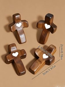 Cruz de madera hecha a mano por los mejores artesanos, de alta calidad, grabada con la palabra 'Mamá' y un corazón, decoración religiosa, artesanía independiente, regalo. - Product Image 3
