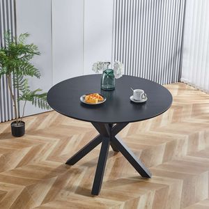 Table à manger sur piétement en MDF de style Mid-Century de 42,1 pouces, plateau noir avec dossier de dossier inclinable pour 4 à 6 personnes - Product Image 2