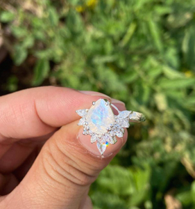 Pear Moonstone <b>Ring</b> Sterling Silver <b>CZ</b> Halo Teardrop Gemstone Statement Engagement Style Women Jewelry - Product Image 4