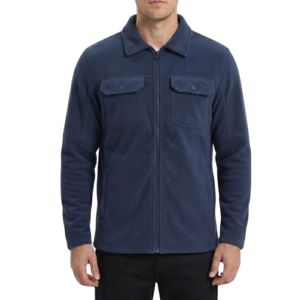 Chaqueta de Forro Polar Azul Índigo Oscuro con Botones, Tipo Camisa, Cuello Clásico Delantero, Bolsillos Simétricos en el Pecho - Product Image 1