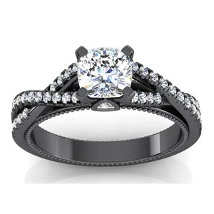 Bague pour femme en or noir avec diamant de laboratoire cultivé en laboratoire et accents de pierres précieuses - Product Image 1