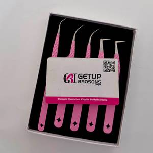 Ensemble de pinces à cils en acier inoxydable personnalisées, pointe argentée lisse, outils de précision, manche rose, emballage en boîte - Product Image 3