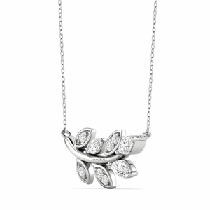 Pendentif branche de feuille en diamant de laboratoire taille marquise et rond, plaqué rhodium en or 10K 14K 18K, argent 925 935, pour fiançailles - Product Image 4
