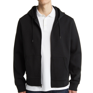 Black Men's 100% Cotton Full-<b>Zip</b> Hoodie Regular Fit Breathable Winter Streetwear Patched Design - Product Image 1