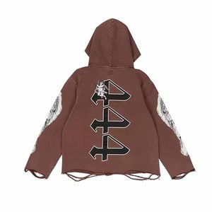 Sweat-shirt à capuche gothique Angel Boys Club pour homme, coupe oversize, imprimé, en coton, motif ailes brunes - Product Image 4
