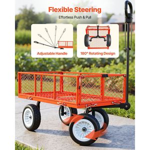 Carrello da Giardinaggio in Acciaio Resistente da 400 kg con Pneumatici da 10 Pollici e Sgabello Regolabile per Giardinaggio all'Aperto - Product Image 6