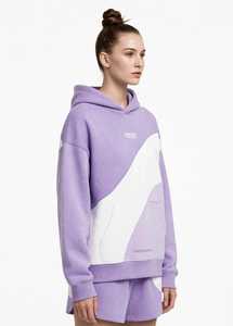 Women Color Block Hoodie Sweatshirt Shorts <b>2</b> <b>Piece</b> <b>Set</b> Casual Regular Fit Lavender Winter 100% Cotton Quick Dry Fleece Outfit - Product Image 3