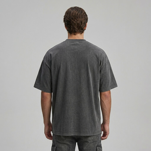 Camiseta de Felpa Francesa Gruesa para Hombre |   Camiseta de 220 GSM, 100% Algodón Peinado, Lavado Ácido, Estilo Vintage, Hombros Caídos, Corte Super Cuadrado, Estilo Hip Hop - Product Image 3