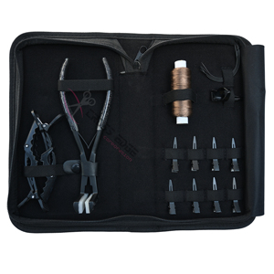 Matte Black Hair Extension Tools Kit with <b>Tape</b> Applicator Plier Weaving Thread Set Non-Slip Salon Clips Hand-Tied Weft Needles - Product Image 1