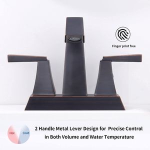 Rubinetto per lavabo bagno in bronzo anticato con 2 maniglie, rubinetto da lavabo a 4 pollici con attacco centrale, scarico a scomparsa a 3 fori, linea di alimentazione a foro singolo - Product Image 6