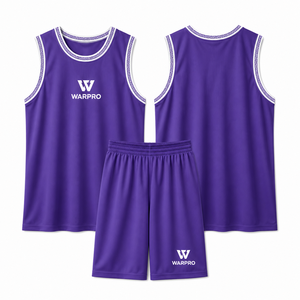 WARPRO Conjunto Deportivo Unisex Morado sin Mangas, Camiseta y Pantalones Cortos, Poliéster que Absorbe la Humedad, Ropa de Baloncesto para Todas las Temporadas - Product Image 1