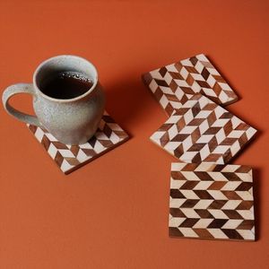 Traditional Black Brown Wooden and Resin Cube Coasters Set of 4 Kitchen Accessory Use for Home Hotel Resorts - Product Image 6