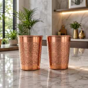 Handmade Hammered Copper Tumbler Modern Single Wall Leak Proof Portable Dishwasher & Microwave Safe Drinking <b>Cup</b> for Home Adults - Product Image 2