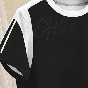 Camiseta de Algodón 100% para Hombre con Logotipo Personalizado, Paneles en Contraste Negros, OEM ODM, Corte Holgado Informal, Manga Corta, Cuello Redondo, Ecológica - Product Image 6