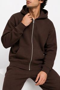 Sweat-shirt à capuche zippé pour homme en molleton 100% coton, couleur unie, coupe classique, respirant, écologique, streetwear, décontracté, manches longues - Product Image 6