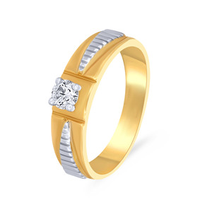 Dual Machismo <b>Men</b> Solitaire Band <b>Ring</b> Luxury Two Tone Gold <b>Men's</b> Solitaire Diamond <b>Ring</b> with Textured <b>Silver</b> Inlay Wedding Band - Product Image 1