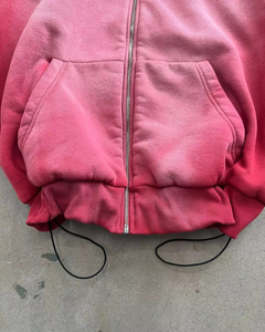 Sudadera con capucha corta vintage personalizada con cremallera ajustable, de tejido grueso, con lavado ácido y efecto desgastado por el sol, para hombre y mujer. - Product Image 5