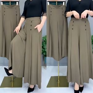 Pantalon large taille haute pour femme, couleur unie, en coton, coupe ample, décontracté, été, taille élastique, rose - Product Image 6