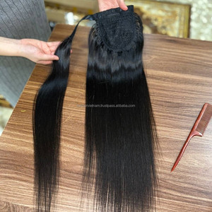 Hot Selling Zoi Hair Vietnam Vietnamese Virgin Hair <b>Wrap</b> Around Ponytail Bone Straight Long Customizable <b>Black</b> Style - Product Image 5