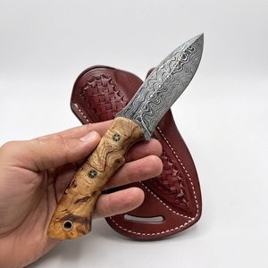Cuchillo Bowie de Acero de Damasco Hecho a Mano, Punta Caída, Mango de Madera, Cuchillo de Caza, Hoja de 10 cm de Longitud - Product Image 2