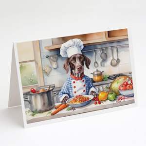 Whimsical German Shorthaired Pointer 'The Chef' Paquete de tarjetas de felicitación 8 Tarjetas de notas en blanco con sobres A7 Tamaño 5x7 - Product Image 1