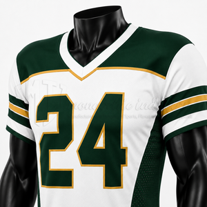 Uniforme de Fútbol Americano Personalizado Verde, Blanco y Dorado, Ropa Deportiva Transpirable de Alto Rendimiento, OEM ODM - Product Image 6