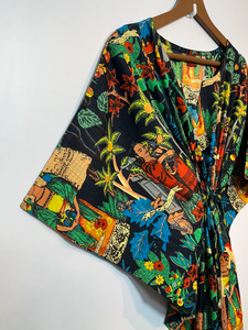 Vestido Kaftan Casual de Verano sin Mangas con Estampado Floral Tropical Digital, de Algodón, para Mujer, Islas del Pacífico Asiático, Disponible - Product Image 3