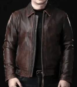Veste de moto en cuir véritable marron pour homme, col rabattu, fermeture éclair, style motard, vêtement d'automne - Product Image 6