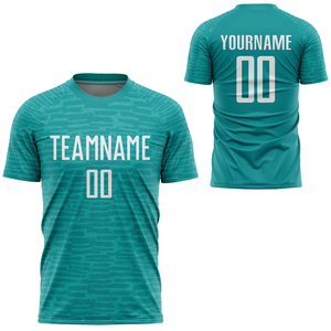 เสื้อฟุตบอลโพลีเอสเตอร์ 100% สกรีนลายตามสั่ง สีเขียวอมฟ้า คอกลม แขนสั้น ระบายเหงื่อได้ดี เหมาะสำหรับทุกเพศทุกวัย สำหรับทีม ฤดูร้อน - Product Image 1