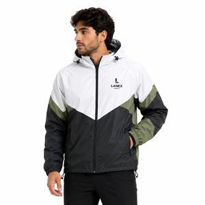 Men Waterproof Hooded Windbreaker Jacket Lightweight Color Block Outdoor Hiking Running Windproof Rain Jacket Custom Logo - Product Image 2