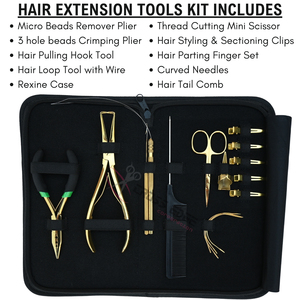 Kit d'outils pour extensions capillaires avec pince à micro-perles, pince à sertir, crochet de tirage, aiguilles courbées, peigne à queue et ensemble de doigts de séparation - Product Image 2