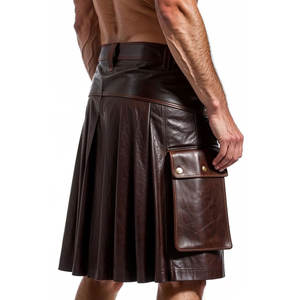 Kilt utilitaire en cuir marron pour homme, fait main en cuir de vachette, multi-poches - Product Image 3