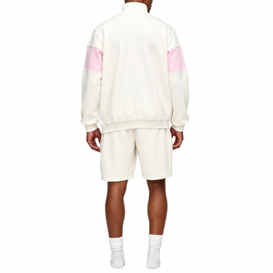 Sudadera con Cierre de Cremallera para Hombre, con Bloques de Color, de Forro Polar, Blanca y Rosa, Estilo Casual, Cuello Alto, para Primavera - Product Image 4