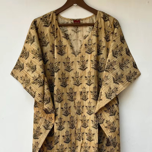 Nuevo Kaftán con Estampado Animal, Cuello en V, Cierre con Cordón, Corte Evase, de Algodón Suave Indio, con Encaje, Largo Completo, para Playa, para Mujer - Product Image 1