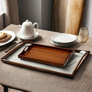 Plateau de service en bois brun durable Finition polie Facile à nettoyer Micro-ondes-Mélange parfait Raffinement de la nature pour le service de thé - Product Image 1