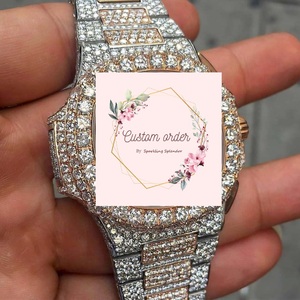 Montre de luxe automatique en acier inoxydable plaqué or avec moissanite VVS style hip-hop pour homme et femme - Product Image 1