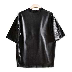 เสื้อยืดแขนสั้นผ้าตาข่ายหนัง PU ของ Finch Garment Design ปักโลโก้ตามสั่ง เสื้อรักบี้ทรงหลวมโอเวอร์ไซส์สำหรับผู้ชาย รุ่น 2026 - Product Image 2